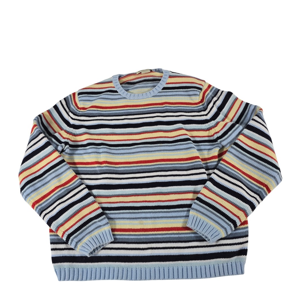 Eddie Bauer Womens M Striped Cotton Crewneck Sweater Blue Yellow Red Australia